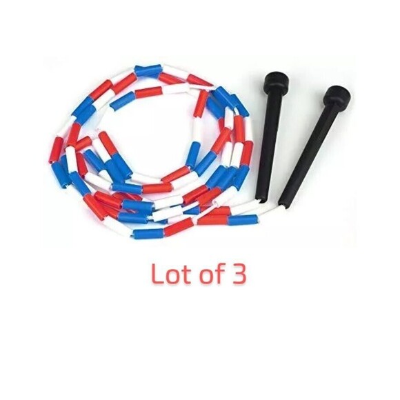 Lot 3 Jump Ropes Plastic Bead 9' Red White Blue usa 4th July fitness toy workout - Picture 5 of 5